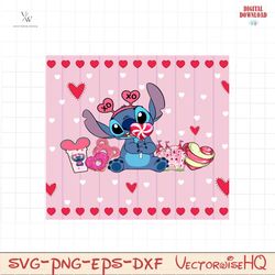 Cartoon Valentine Tumbler Wrap, Stitch Pink Valentine Inflated Tumbler Wrap