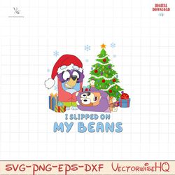 I slipped on my beans PNG,Merry Blueymas PNG, Christmas Dog And Friend Png