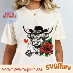 highland cow rose valentine svg
