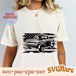 vintage truck svg us flag old truck svg, pickup svg, vintage truck png, cut file, dxf