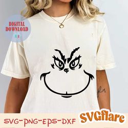 grinch face, grinch christmas decal files, cut files for cricut, svg, png, dxf