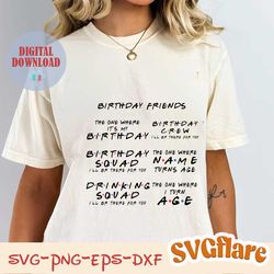 custom friends birthday party, friends show, friends font custom, friends themed png & svg birthday squad party