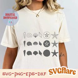 seashells svg. cricut cut files. layered files. silhouette. dxf. png. eps. digital download. sea shells svg. sea shells