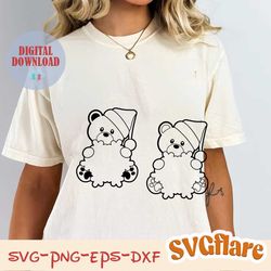 christmas bear svg. png. cricut cut files, silhouette, layered files. snowflake, teddy bear, outline, stencil. dxf, eps.