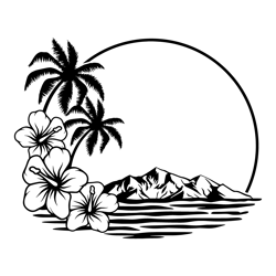 Hawaiian Flower Scene SVG, Palm Tree svg, Hawaii svg, Aloha svg, Tropical Frame svg, Hibiscus svg, Beach svg, Cut Files,