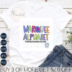 Marquee Letters png, Bright Alphabet clipart Font, Funky Colorful letters Numbers, Hand Drawn Alpha Font Digital Sublima