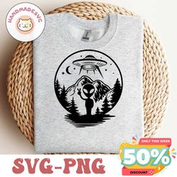 alien under the moon svg png , alien svg , ufo svg , alien shirt , camping shirt , ufo shirt , mountain svg , nature svg
