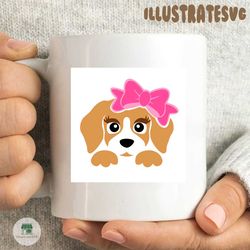 cute puppy face svg, trending svg, cute dog with bow svg, dog svg, puppy svg, pink bow