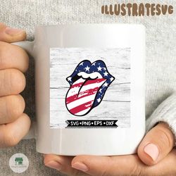 rolling stones lips with tongue out stars & stripes svg, american flag tongue svg, kiss lips svg, 4th of july, cricut file, svg