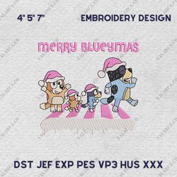 Christmas Pink Blue Dog Embroidery Machine Design, Retro Blue Dog Family Embroidery Design, Instant Download