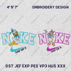 Nike Couple Daisy and Donald Embroidery Design, Mickey Couple Nike Embroidery Design, Disney Movie Nike Embroidery File