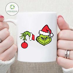 grinch face svg, grinch hand svg, grinch face and hand with ornament, grinch face silhouette
