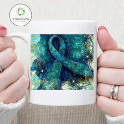 alcohol ink teal ribbon awareness 20 oz skinny tumbler sublimation design digital download png instant digital only