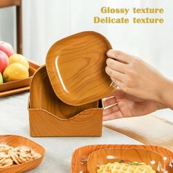 Wood Grain Plastic Square Plate Tray - Kitchen Decor Coaster for Cups, Pots, Coffee
