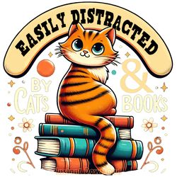 cats and books png, easily distracted digital download files