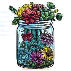 colorful cactus succulent mason jar art,