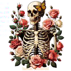 skeleton and roses png, gothic floral digital download files