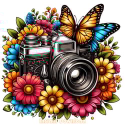 vintage camera and butterfly png digital download files