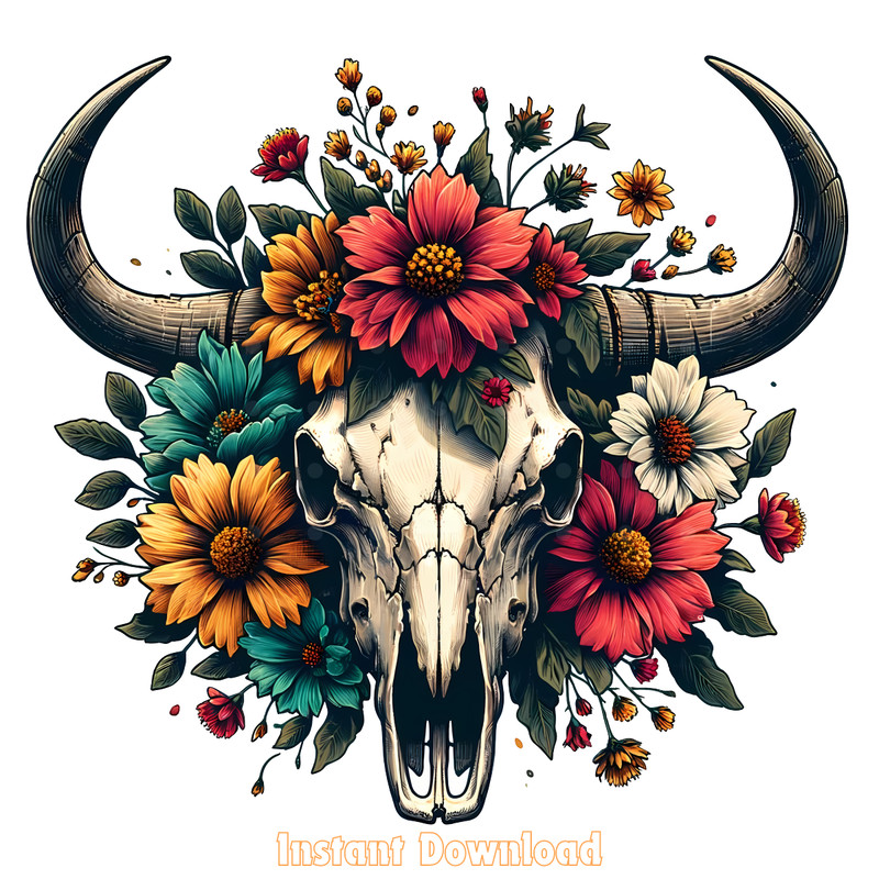 Cow-Skull-with-Flowers-Png,-Rustic-Flora-PNG140624CF583.png