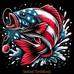 bass fishing american flag fish, funny digital download files