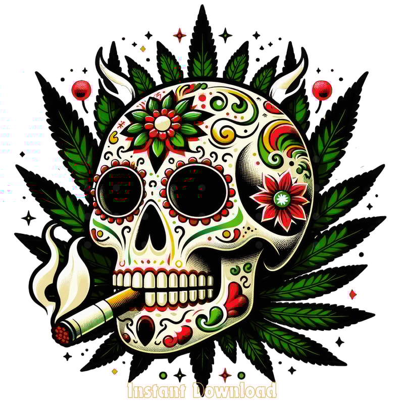 Sugar-Skull-Smoking-Weed-Png,-Cannabis-Digital-Download-Files-PNG140624CF1040.png