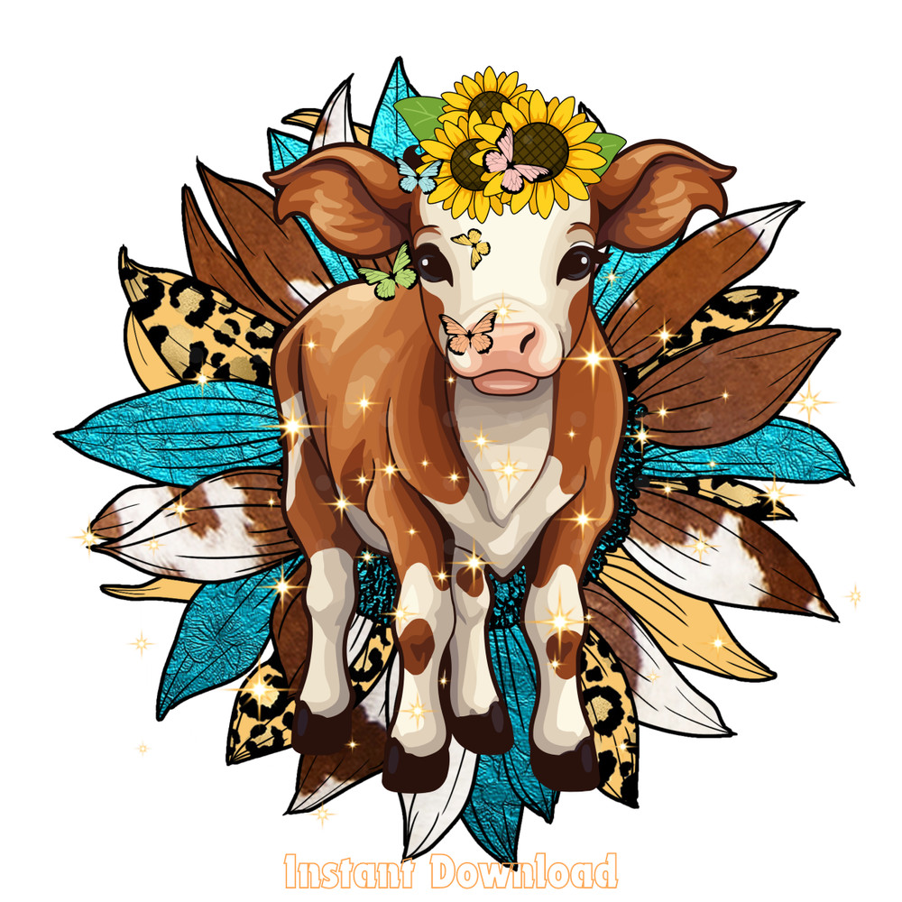 Highland-Cow-Clipart,-Sunflower-Clipart-Digital-Download-Files-PNG140624CF791.png