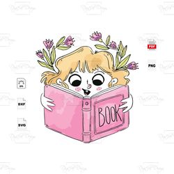 lovely girl love book, trending svg, reading day svg, girl svg, cute girl, baby girl, girl read book, reading svg, love