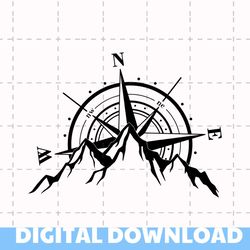 compass rose with mountains range adventure svg files for cricut, travel svg, nautical svg, wanderlust svg png dxf files