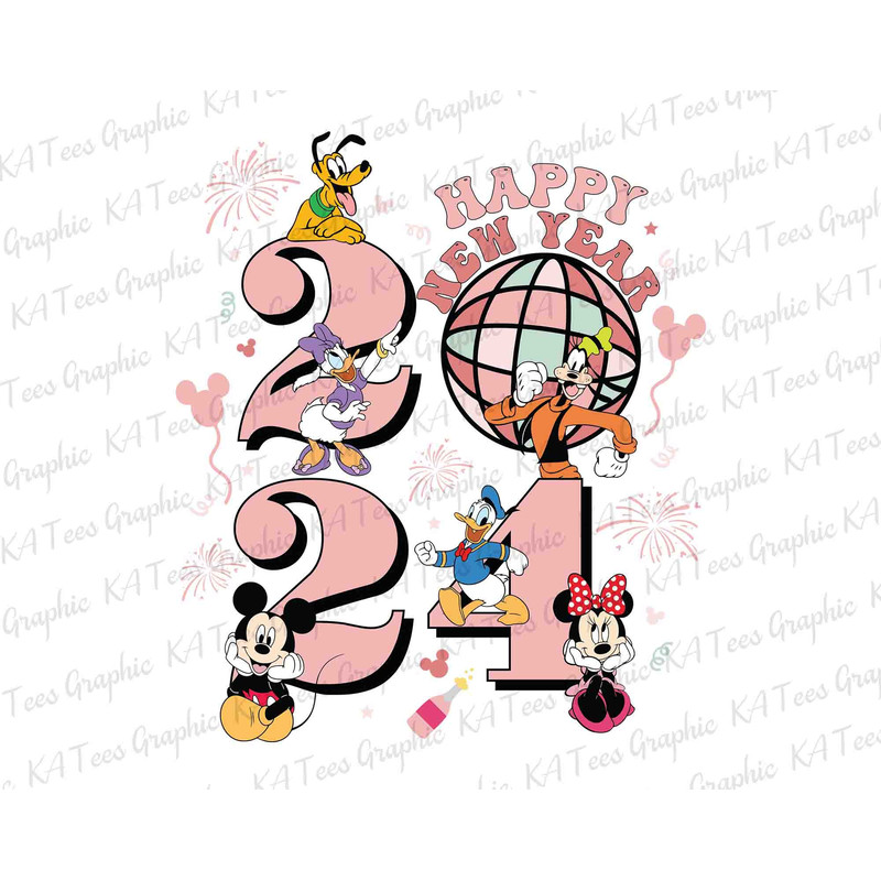 Happy New Year 2024 PNG, Retro New Year Png, Mouse And Friends New Year Png, New Year Party Png, New Year Holiday Png, Magic Kingdom Png.jpg