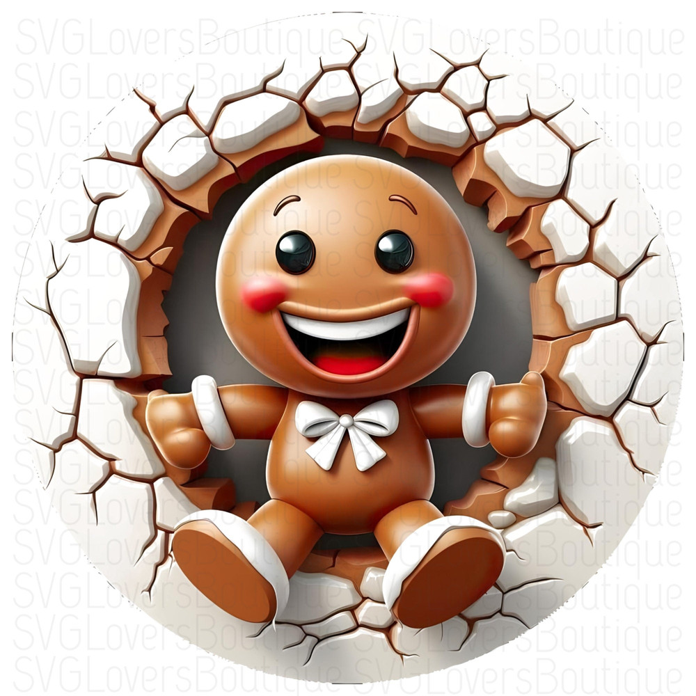 GINGERBREAD Cookies Files 3D Christmas Break Through Ornament Sublimation PNG, Christmas Round Ornament PNG, Instant Digital Download.jpg