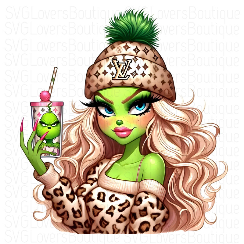 Lady Grinch PNG  Santa Grinch PNG  Barbie Grinch  Green Girl Grinch  Christmas Grinch PNG  Grinch Decor  Santa Hat  Instant Download.jpg