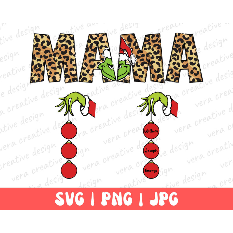 Custom Christmas Leopard Design Mama Grinch Face with Kid Name , Christmas Shirt Design Mama Custom Svg Png, Christmas 2023 Grinch Mom Gift.jpg