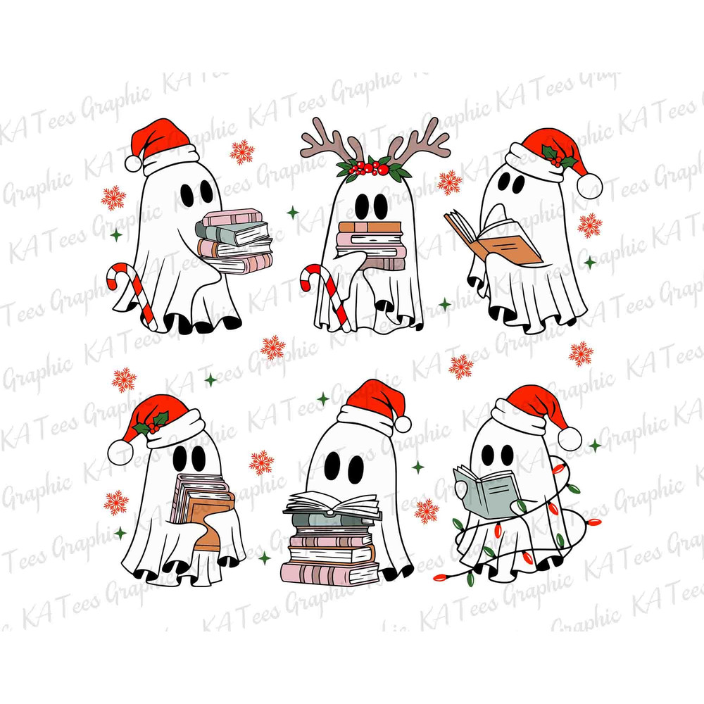 Christmas Ghost Book PNG, Cute Christmas Ghost Png, Santa Ghost Png, Christmas Png, Ghost Christmas Png, Retro Christmas, Digital Download.jpg