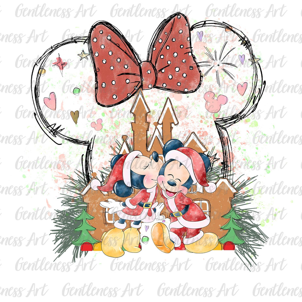 Christmas Watercolor Mouse And Friends Png, Retro Colorful Castle Png, Xmas Png, Magic Kingdom Png, Pink Christmas Png, Santa Claus Png.jpg