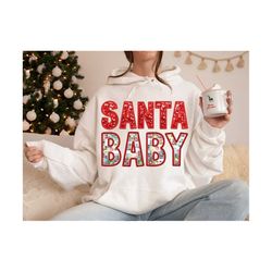 santa baby preppy disco christmas lights digital faux glitter sequins embroidery letters png christmas lights, trendy re