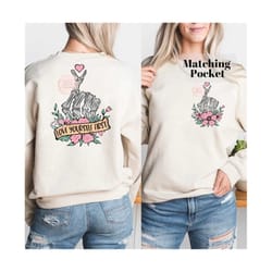 love yourself first png, flower skeleton png, heart png, skeleton hand png, motivational png, skeleton design, valentine