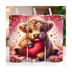 baby highland cow valentines day tumbler wrap 20oz skinny tumbler sublimation design heart highland cow tumbler png instant digital download