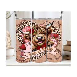 highland cow valentine tumbler wrap seamless sublimation png 20oz skinny tumbler design