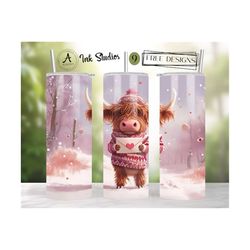 valentine highland cow tumbler wrap, seamless wrap, 20oz skinny tumbler sublimation, straight & tapered wrap, digital download, png wrap