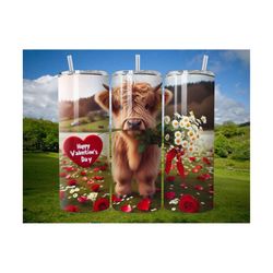 highland cow valentine 20 oz skinny tumbler sublimation design baby highland cow tumbler wrap valentine tumbler wrap digital download png