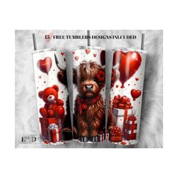 baby highland cow tumbler wrap valentines day 20oz skinny tumbler sublimation design valentine highland cow tumbler png digital download