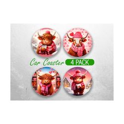 highland cow valentines car coaster png love heart car coaster sublimation designs valentines day car coaster designs car coasters bundle