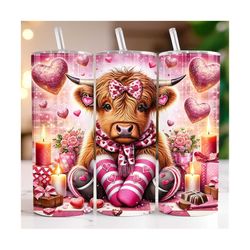 baby highland cow tumbler wrap seamless valentines day 20oz skinny tumbler sublimation design valentine highland cow tumbler png