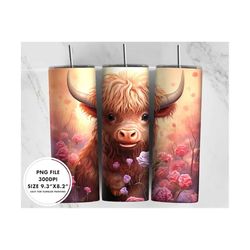 cute highland cow sublimation tumbler designs, valentine highland cow 9.3 x 8.2” straight skinny tumbler wrap png, instant download png