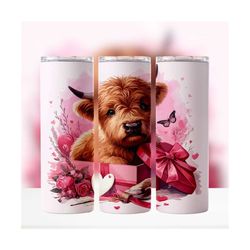 western country valentine tumbler wrap png pink highland cow baby cattle valentine cute 20oz skinny tumbler wrap pink heart floral tumbler 4