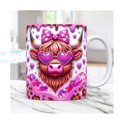 valentine highland cow mug wrap valentines day 11oz 15oz mug png sublimation design valentines day highland cow mug png coffee cup template
