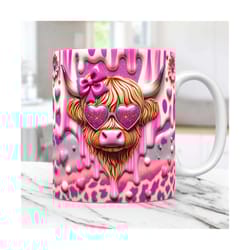3d highland cow mug wrap valentines day mug png sublimation design 11oz 15oz coffee cup template, highland cow mug wrap, valentine mug wrap