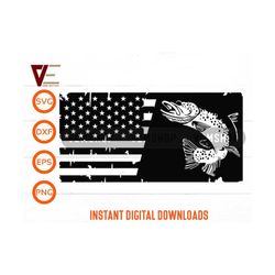 american flag fishing svg, trout fish svg, fishing clipart, fishing usa flag svg for cricut, silhouette, laser cut, sublimation