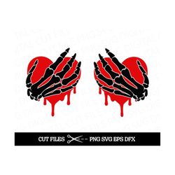bleeding hearts svg, dripping heart svg, skeleton heart hands svg, skeleton valentine's day svg, gothic valentine png, skeleton love svg png