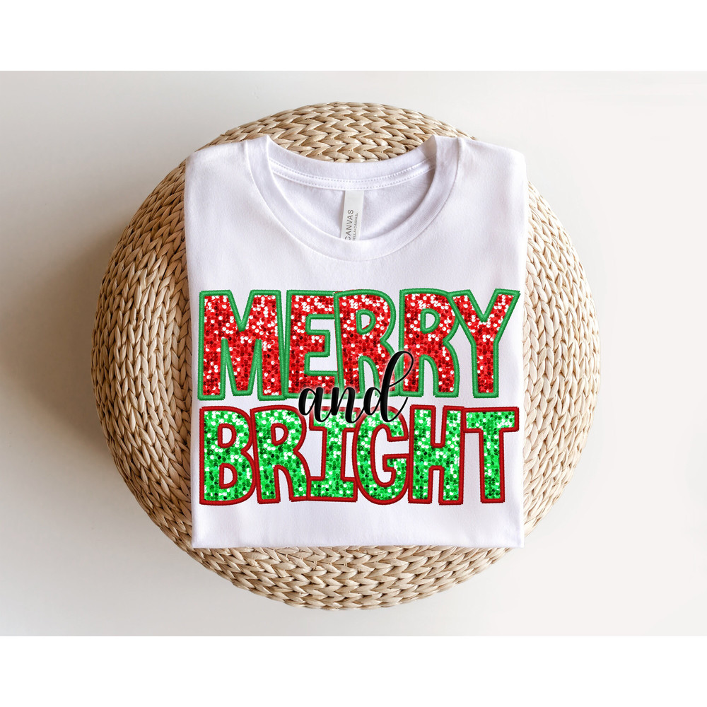 Merry And Bright Sequin PNG, Christmas Faux embroidery Red and Green sequins PNG, Glitter Sequin sparkle Xmas Sublimation Design 1.jpg